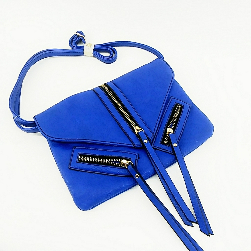 NWOT ALDO Vegan  Blue 3 Gold Zipper Crossbody Bag